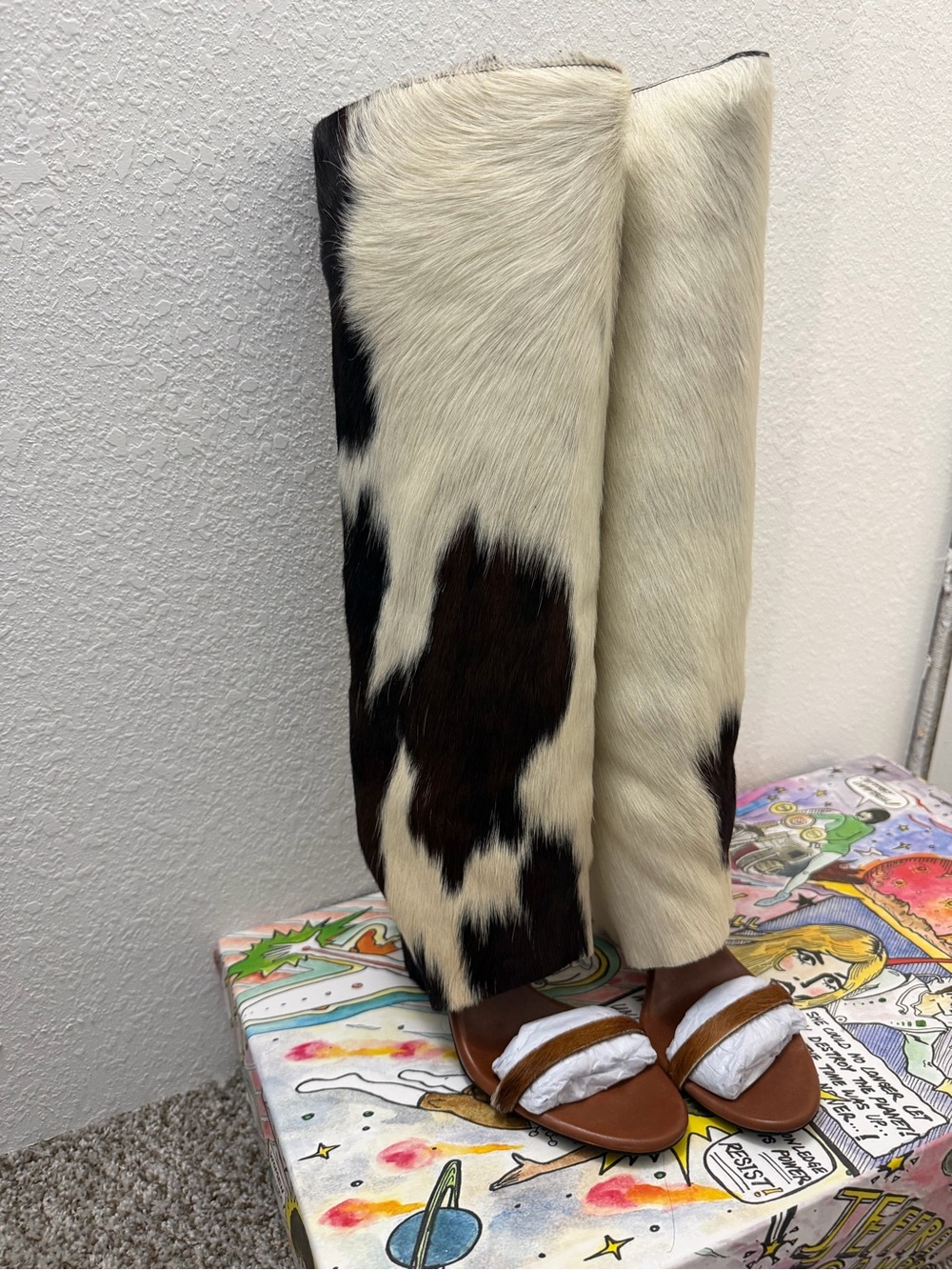 Cowhide Print Boots - Tan White Cow